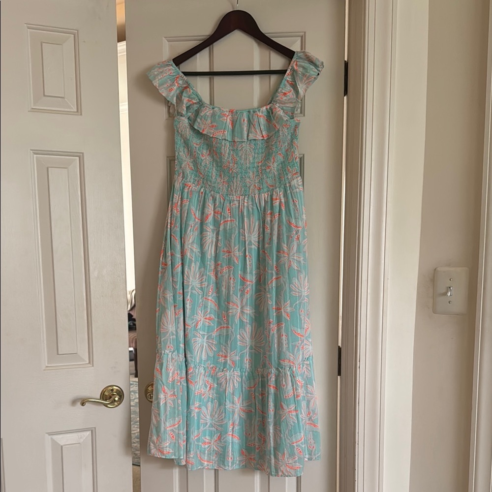 Floral Ruffle Dress in Blue and Orange